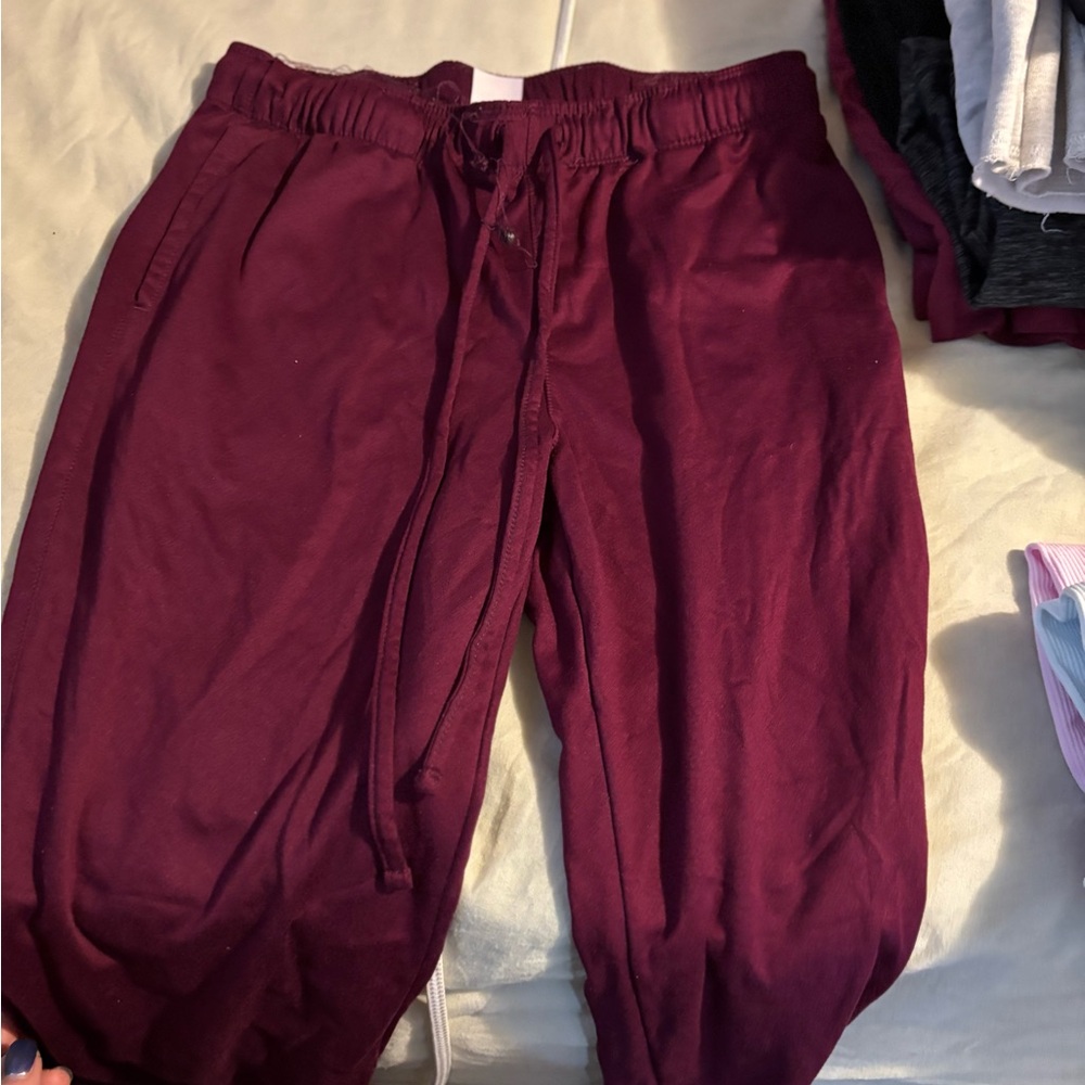 Athletic Works Red Track Pants with Elastic Waistband and Ribbed Cuffs
